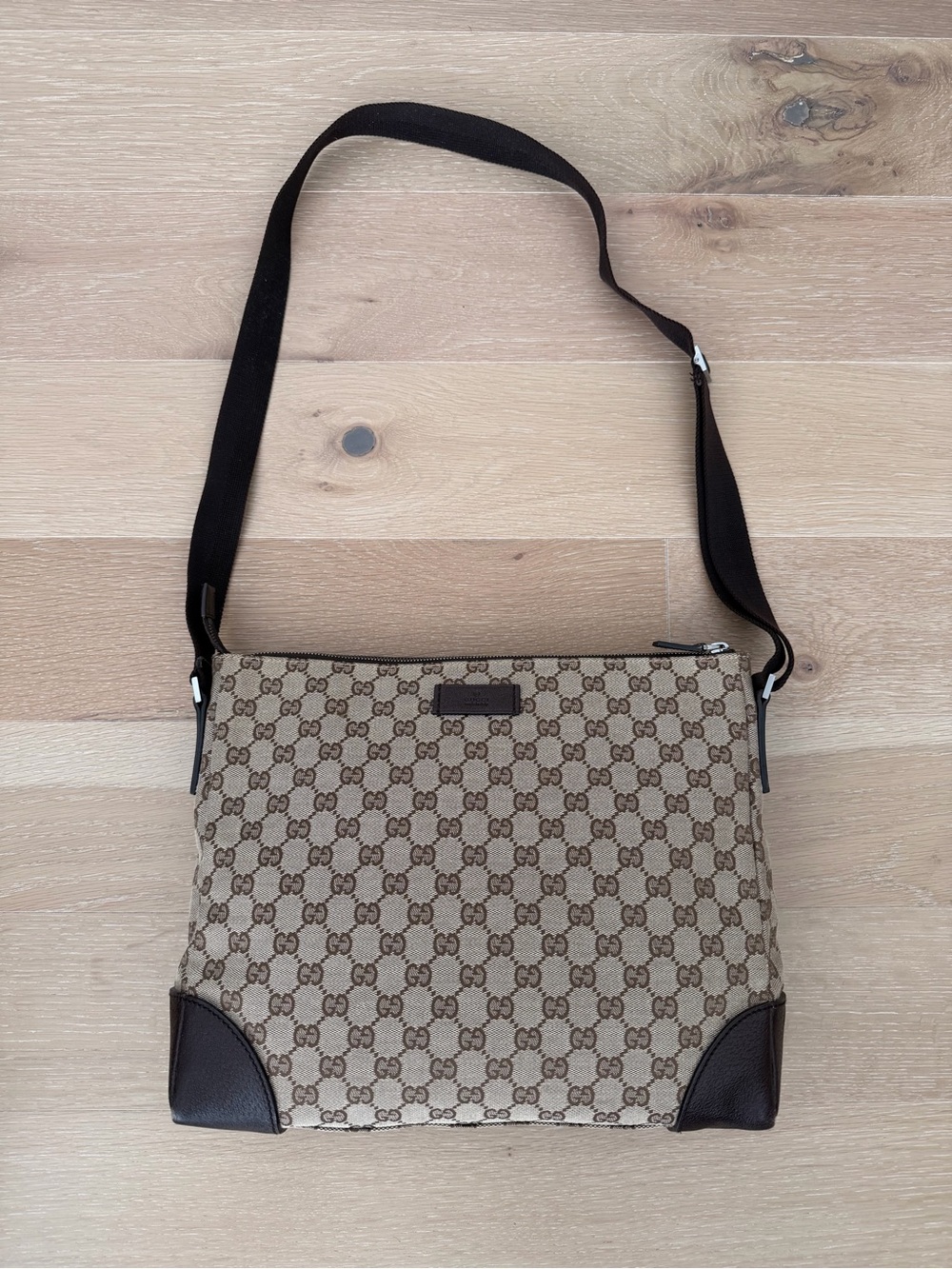 Gucci Beige/Brown Monogram Crossbody Messenger Bag